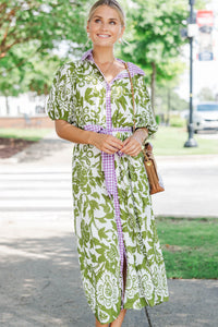 Soft & Stunning Green Mixed Print Midi Dress