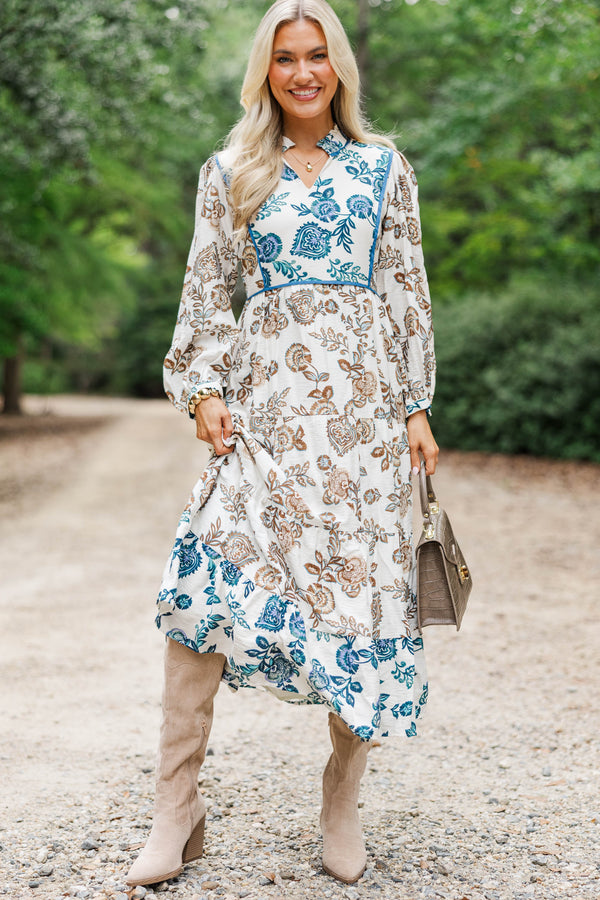 Gathered Memories Brown Floral Midi Dress