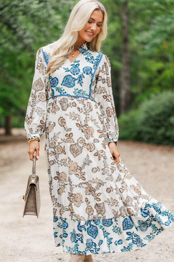 Gathered Memories Brown Floral Midi Dress