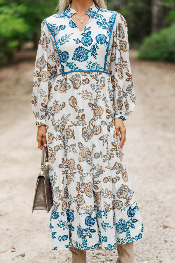 Gathered Memories Brown Floral Midi Dress