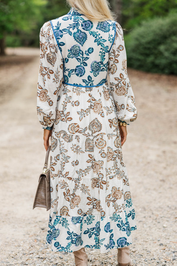 Gathered Memories Brown Floral Midi Dress