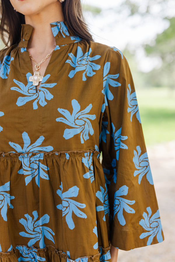 Side Note Brown Floral Babydoll Dress