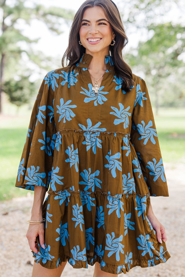 Side Note Brown Floral Babydoll Dress