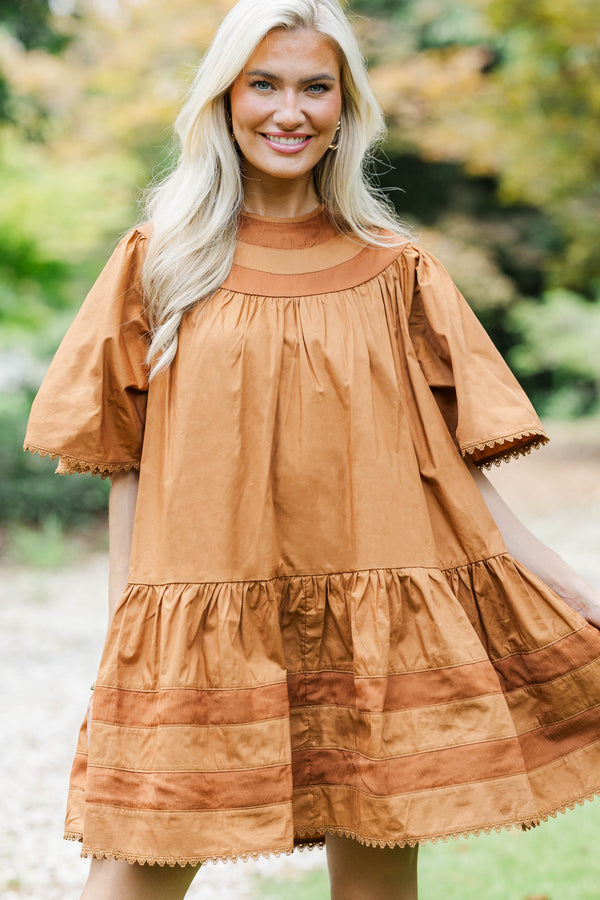 Style Worthy Brown Tiered Dress