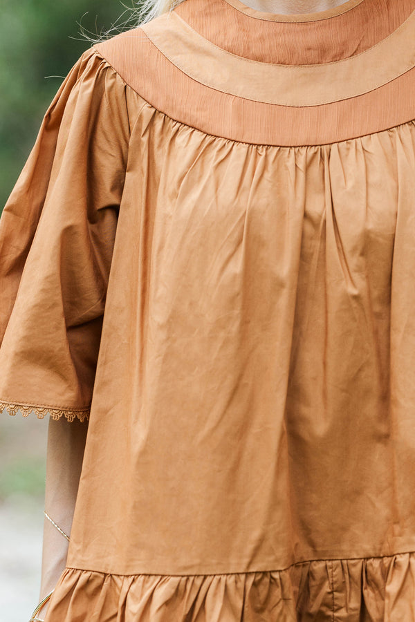 Style Worthy Brown Tiered Dress