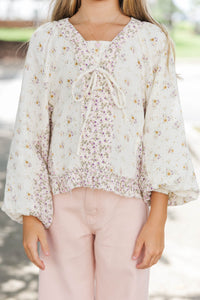 Girls: Between The Lines Taupe Ditsy Floral Top