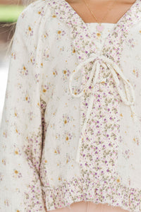 Girls: Between The Lines Taupe Ditsy Floral Top