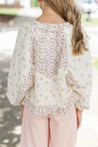 Girls: Between The Lines Taupe Ditsy Floral Top