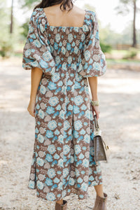 Where We Bloom Brown Floral Midi Dress