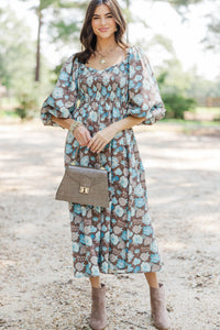 Where We Bloom Brown Floral Midi Dress