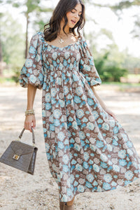 Where We Bloom Brown Floral Midi Dress