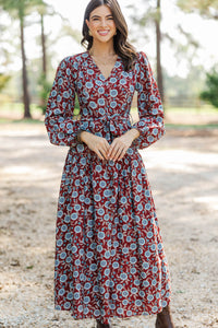 Living Beautifully Rust Floral Maxi Dress