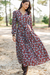 Living Beautifully Rust Floral Maxi Dress