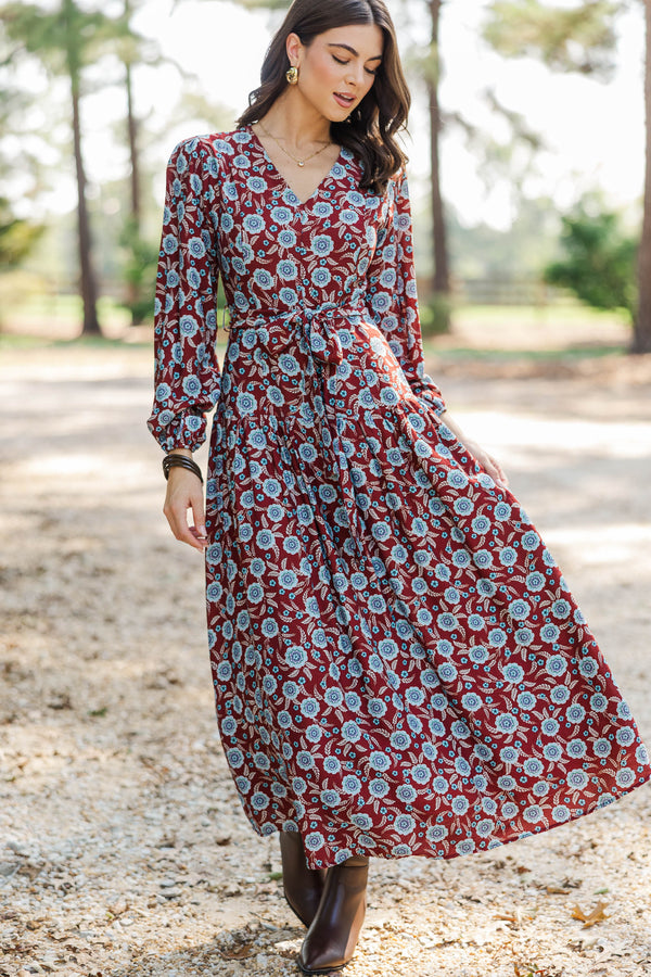 Living Beautifully Rust Floral Maxi Dress