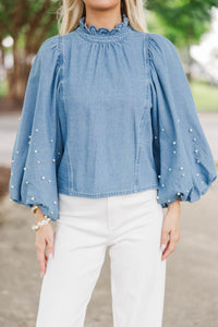 Collection Complete Blue Chambray Embellished Blouse