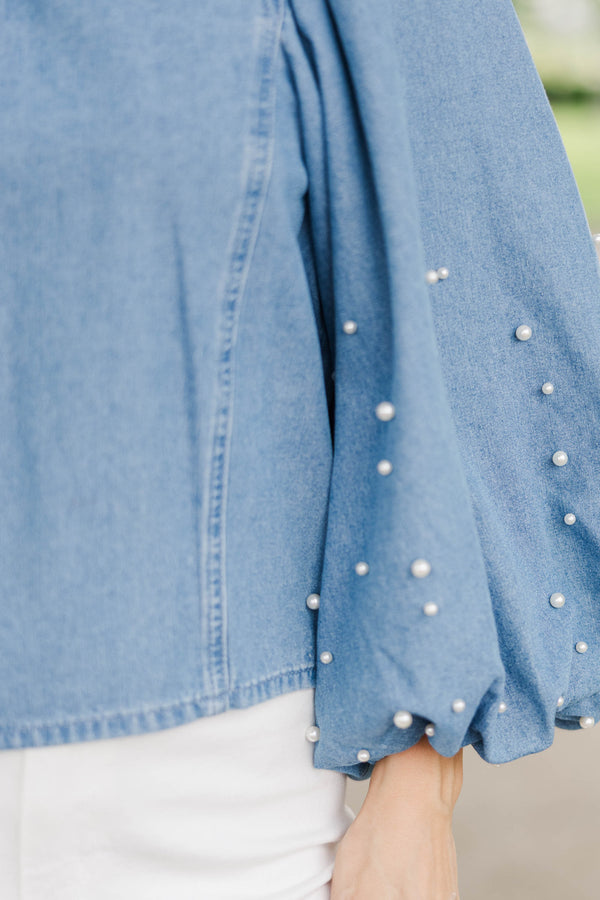 Collection Complete Blue Chambray Embellished Blouse