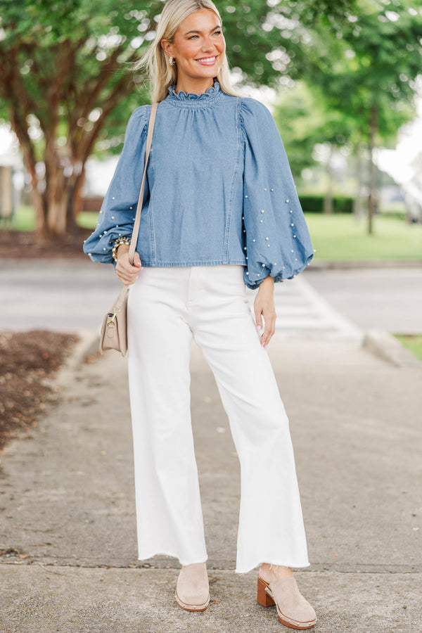 Collection Complete Blue Chambray Embellished Blouse