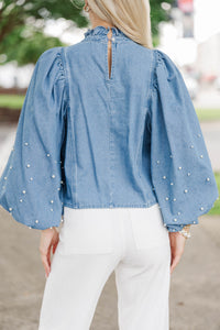 Collection Complete Blue Chambray Embellished Blouse