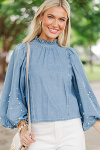 Collection Complete Blue Chambray Embellished Blouse