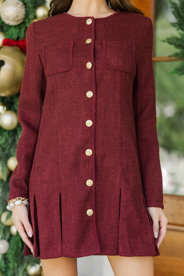 Luxe Appeal Burgundy Tweed Dress