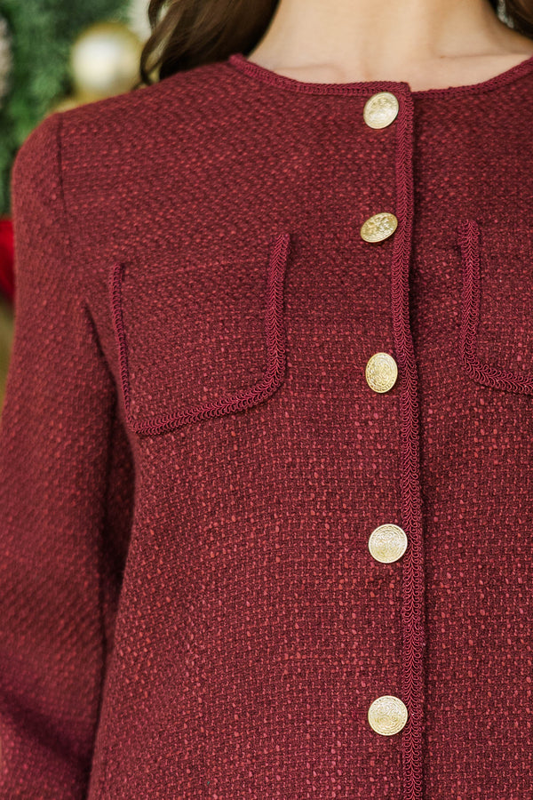 Luxe Appeal Burgundy Tweed Dress