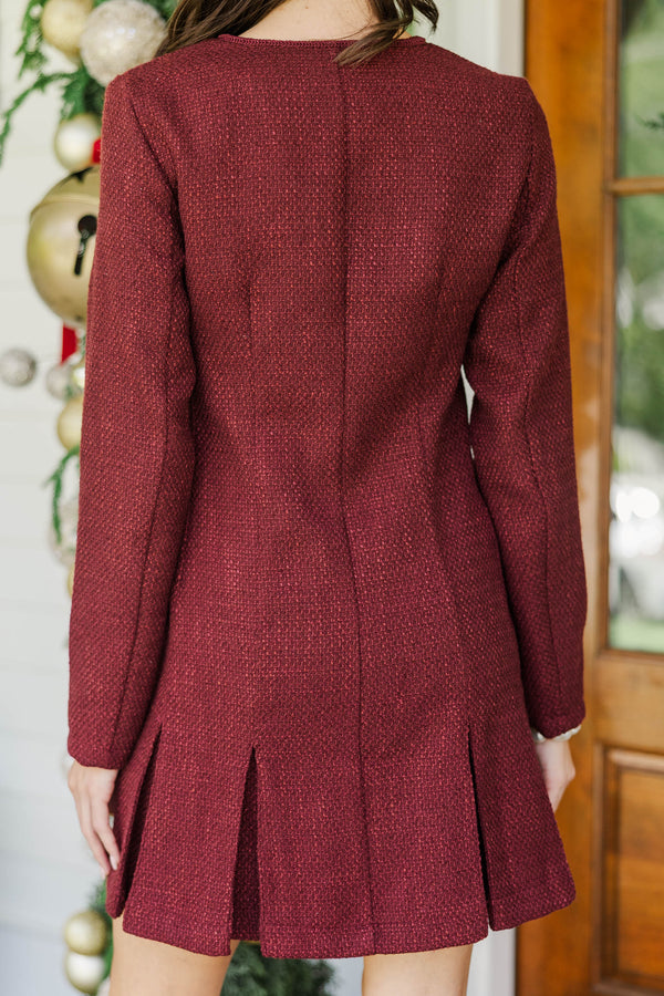 Luxe Appeal Burgundy Tweed Dress