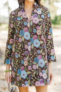 Make It Count Brown Brocade Dress