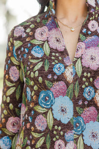 Make It Count Brown Brocade Dress