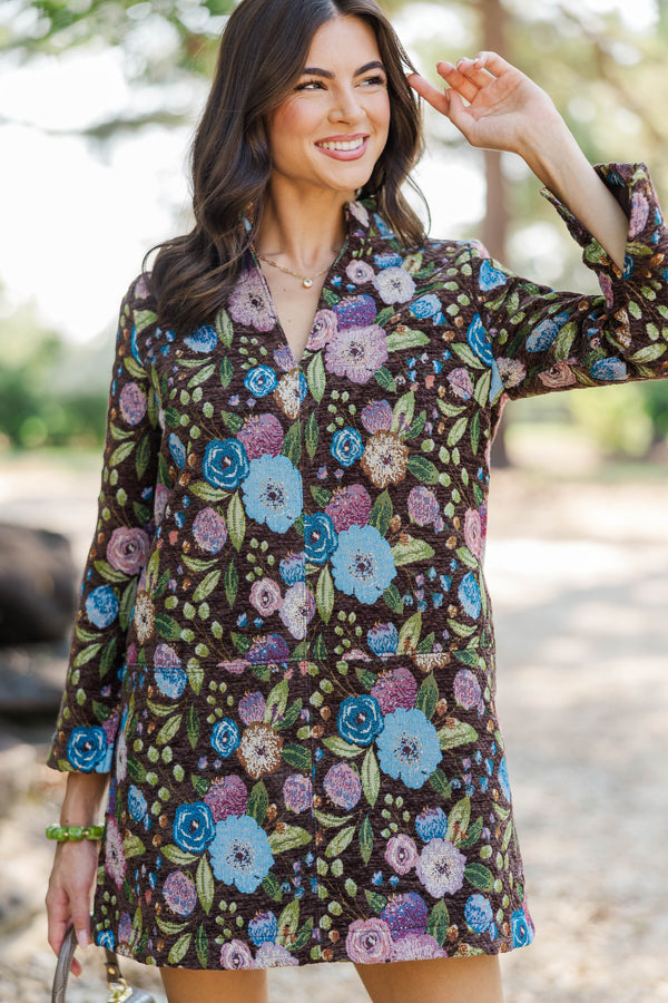 Make It Count Brown Brocade Dress