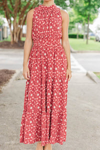 Fresh Focus Burgundy Floral Maxi Dress