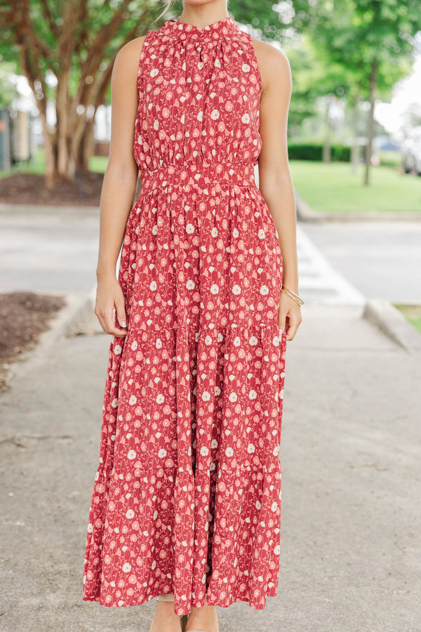 Fresh Focus Burgundy Floral Maxi Dress