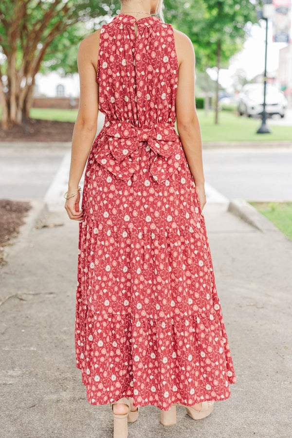 Fresh Focus Burgundy Floral Maxi Dress