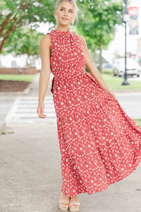 Fresh Focus Burgundy Floral Maxi Dress