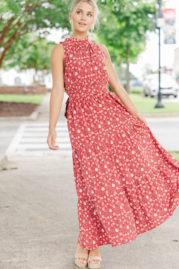 Fresh Focus Burgundy Floral Maxi Dress