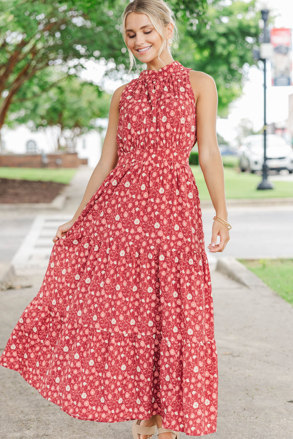 Fresh Focus Burgundy Floral Maxi Dress