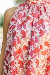 In Print Burgundy Chintz Halter Dress