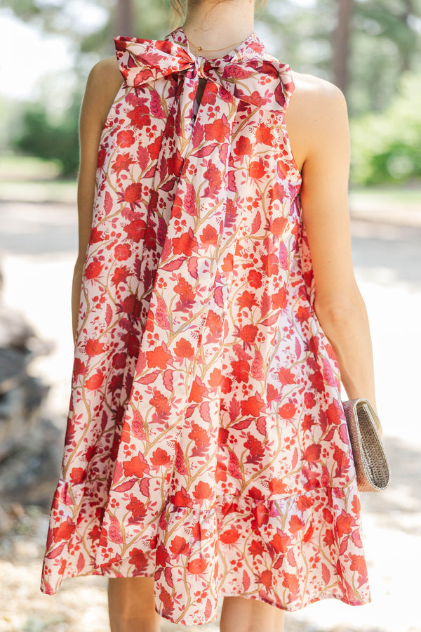 In Print Burgundy Chintz Halter Dress