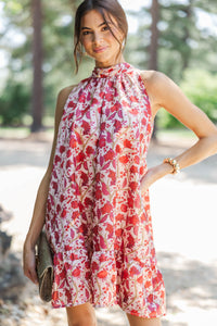 In Print Burgundy Chintz Halter Dress