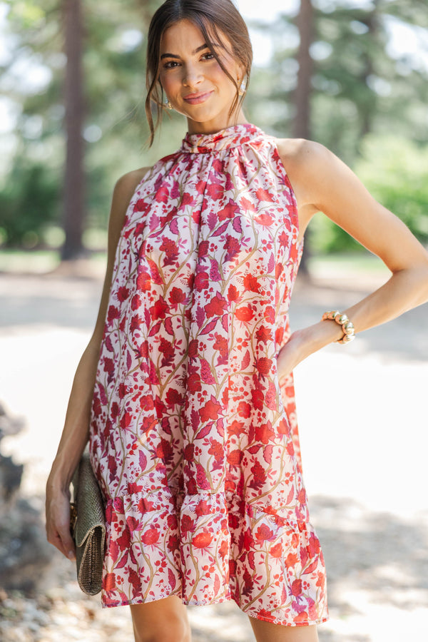 In Print Burgundy Chintz Halter Dress