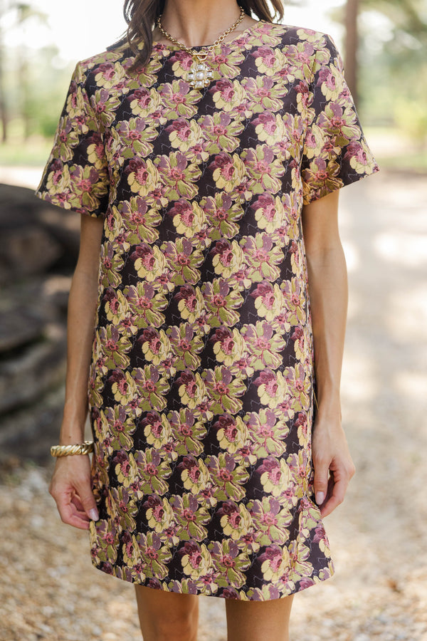 The Front Runner Yellow Brocade Shift Dress