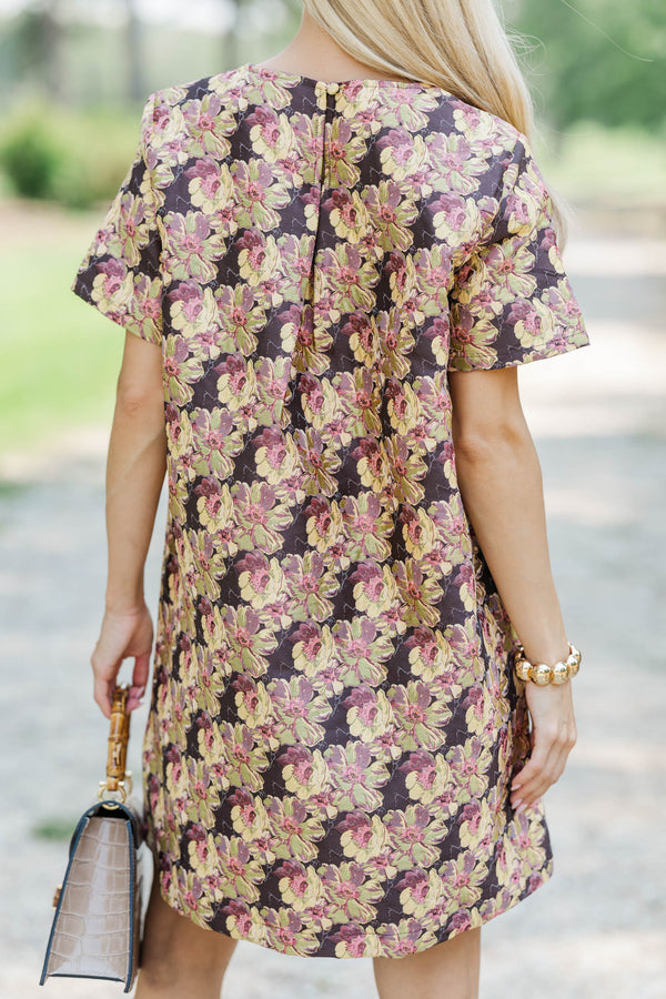 The Front Runner Yellow Brocade Shift Dress