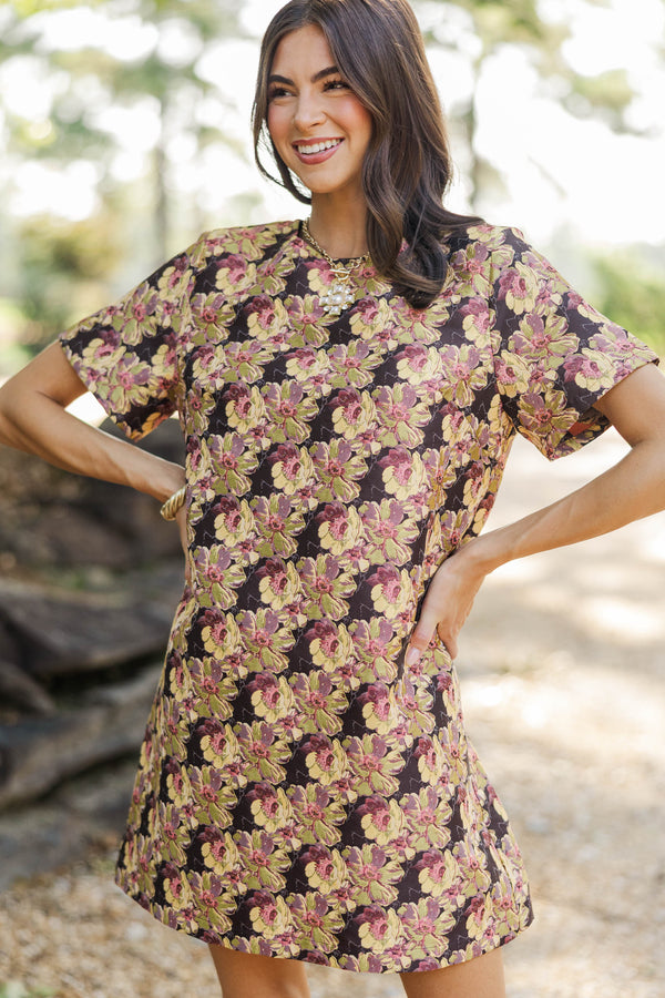 The Front Runner Yellow Brocade Shift Dress