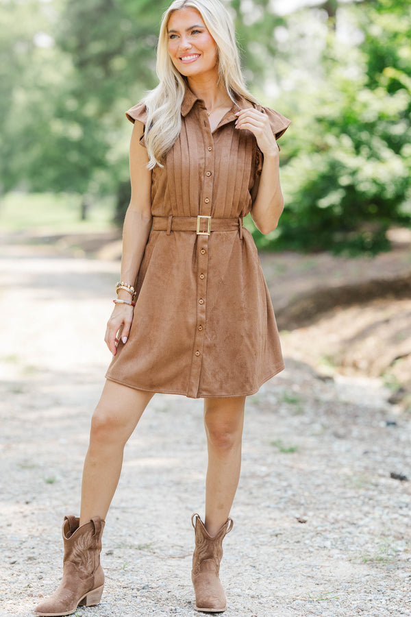 Signature Piece Brown Suede Collared Dress