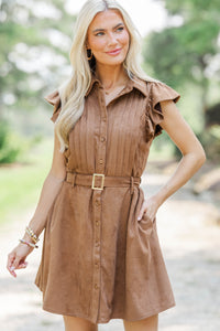 Signature Piece Brown Suede Collared Dress