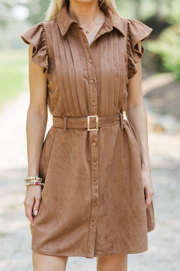 Signature Piece Brown Suede Collared Dress