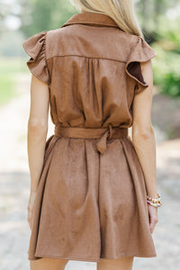 Signature Piece Brown Suede Collared Dress