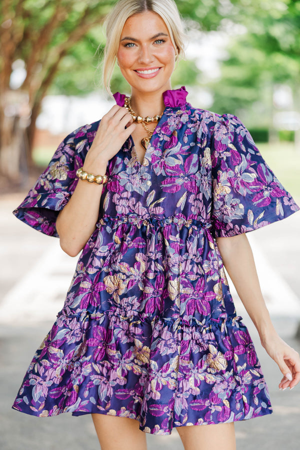 Feeling Your Best Purple Brocade Dress