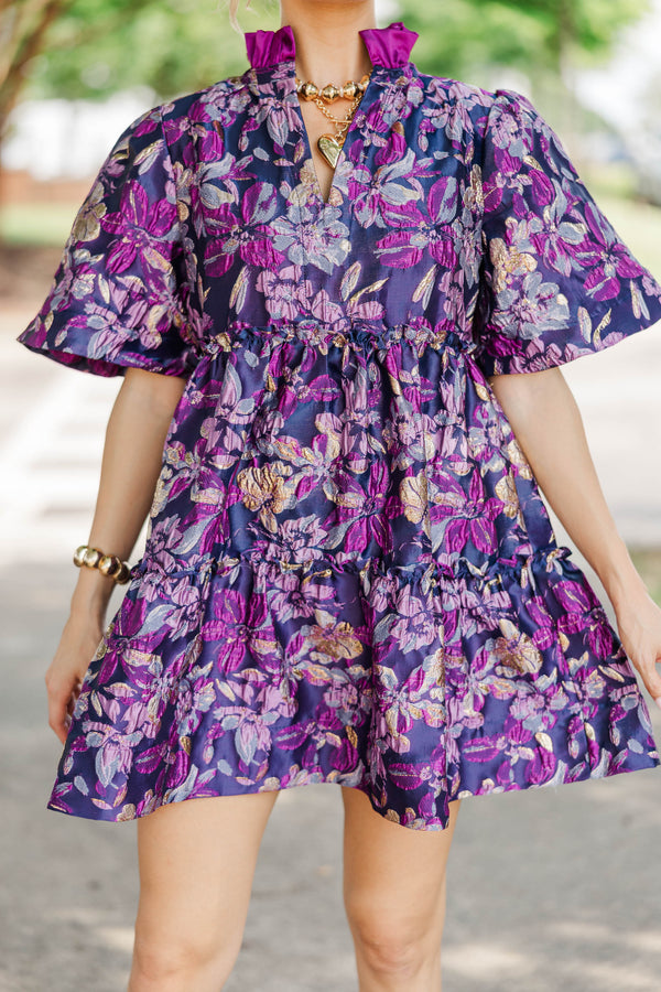 Feeling Your Best Purple Brocade Dress