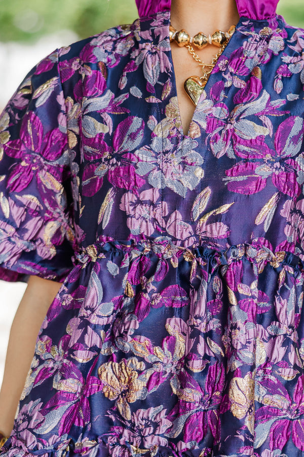 Feeling Your Best Purple Brocade Dress