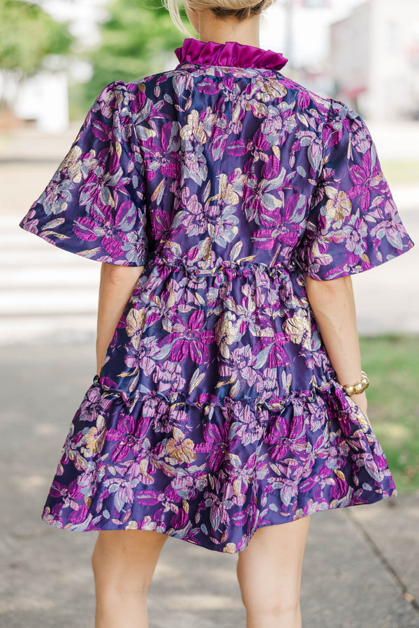 Feeling Your Best Purple Brocade Dress